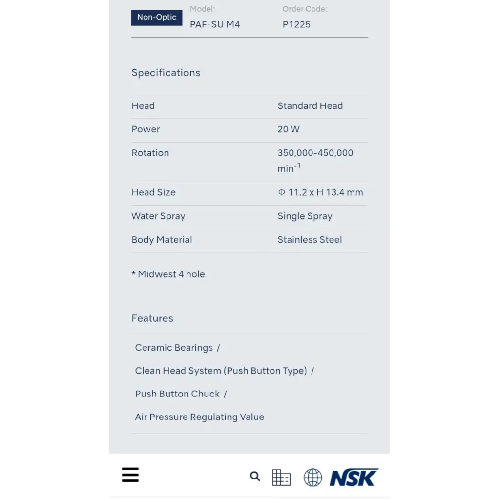 NSK PAF-SU M4 Pana Air FX Airotor Handpiece Midwest 4 Hole.webp