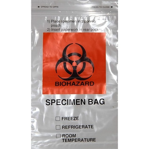 Biohazard Specimen Bag 6"x9" 100s/pkt (20 pkt/Box)