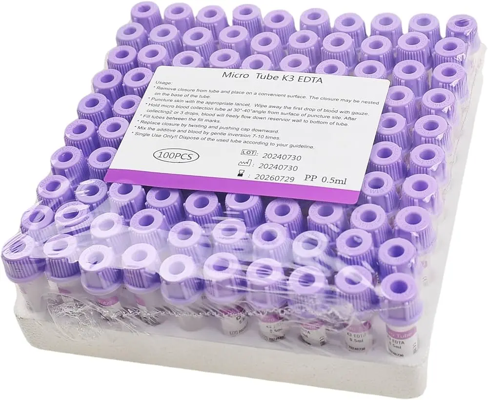 Capillary Vacutainer Blood Collection Tube EDTA K3 0.5 ML (100s/Pkt)