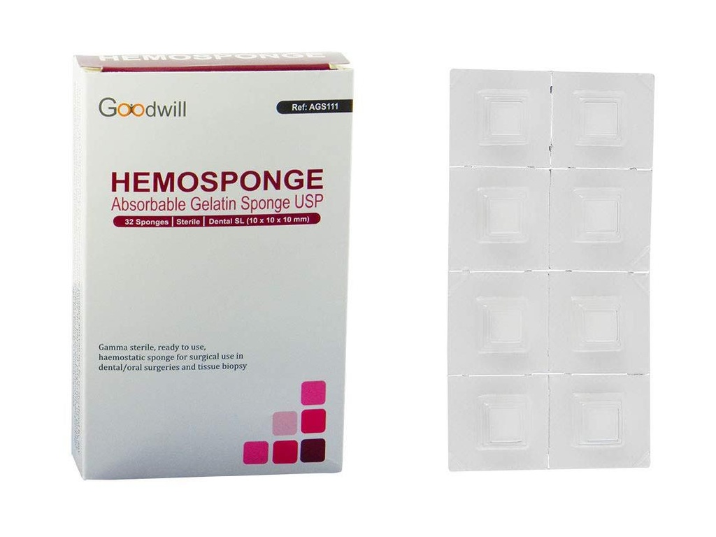Goodwill Hemosponge 10x10x10mm Absorbable Gelatin Sponge - 32s/Pack