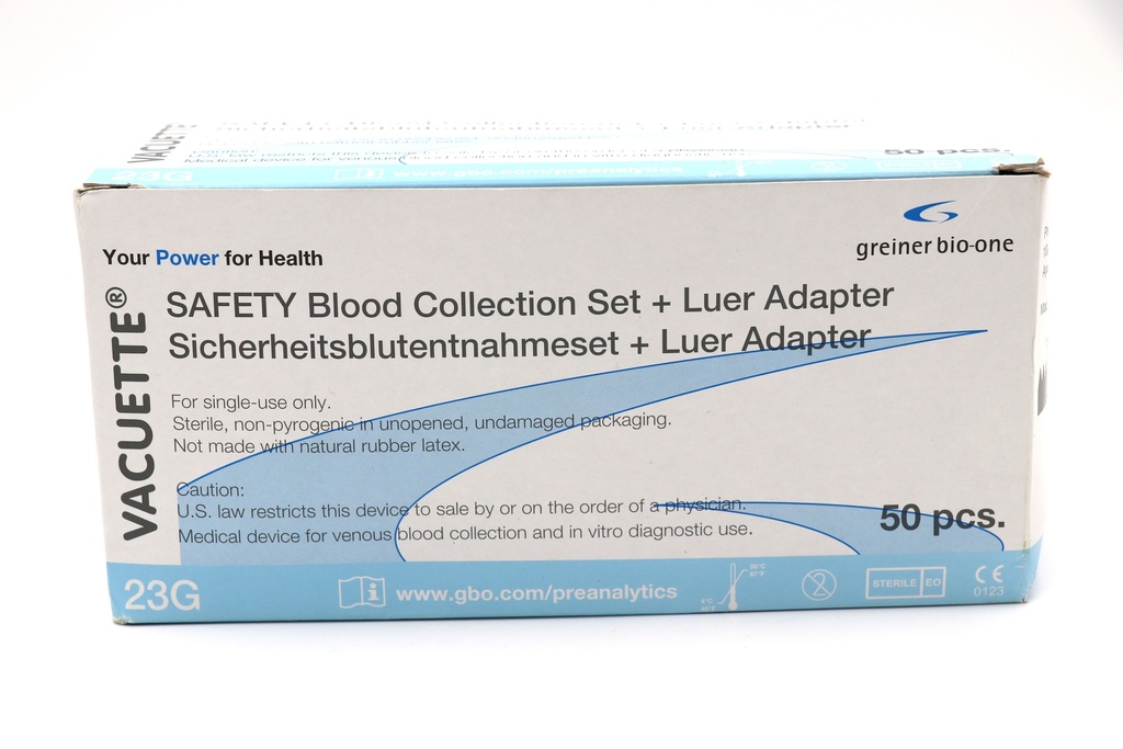 [IV2504792] Greiner Blood Collection Set Luer Adapter 23G 3/4 tubing length 30cm (50 sets/ box)- Cat. 450096