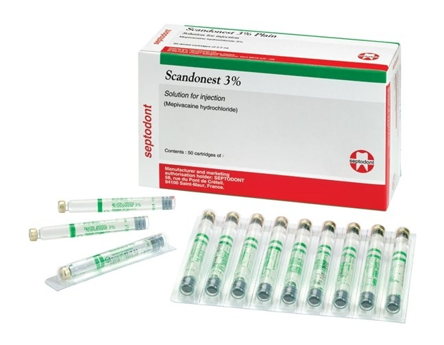 Septodont Scandonest 3% Mepivacaine Hydrochloride 1.7ml Glass Vial 50's Cartridges