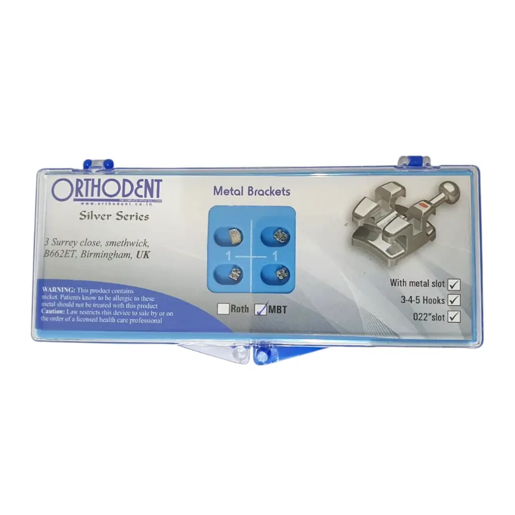 Orthodent Silver Series MBT Metal Bracket 3-4-5 Hook, 022" Slot with Metal Slot 