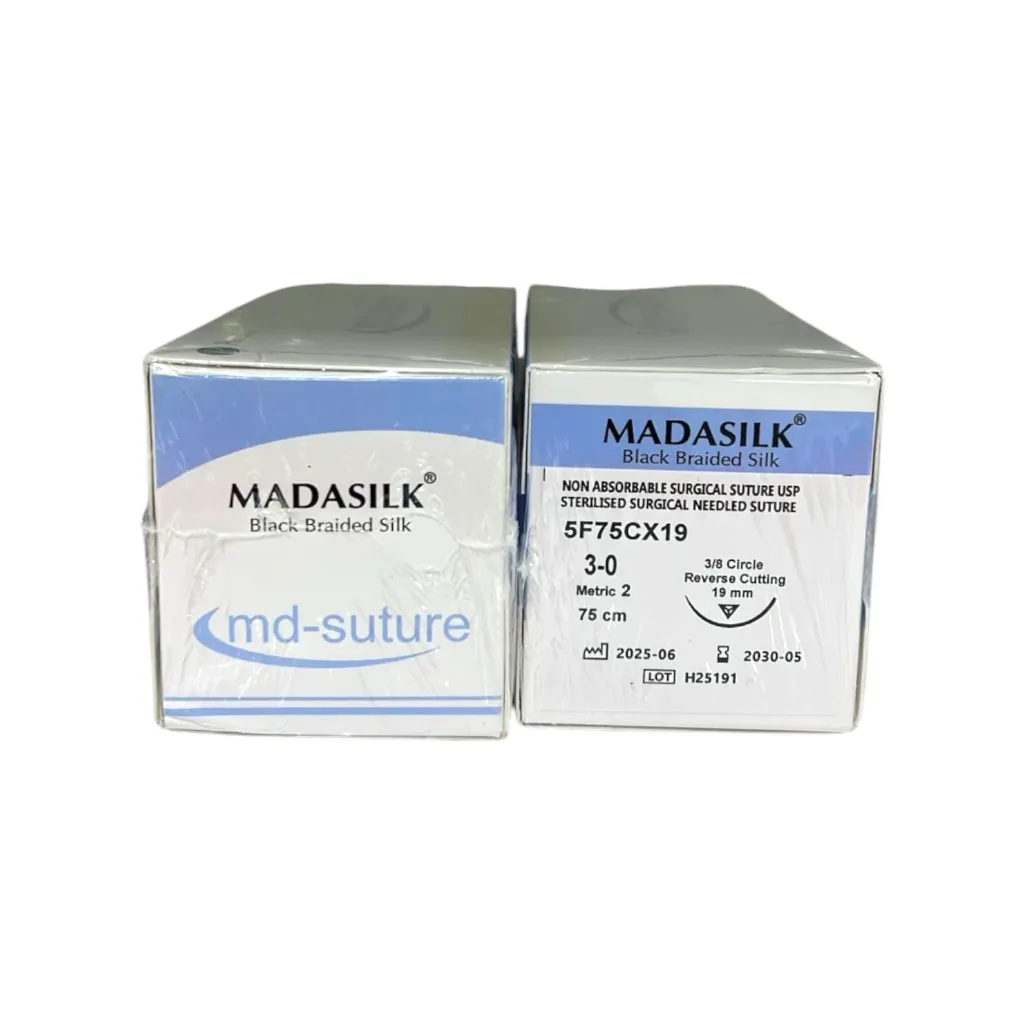 Prevalent Madasilk Black Braided Silk Non-Absorbable Suture 75cm 3/8 Reverse Cutting 12s/Pack