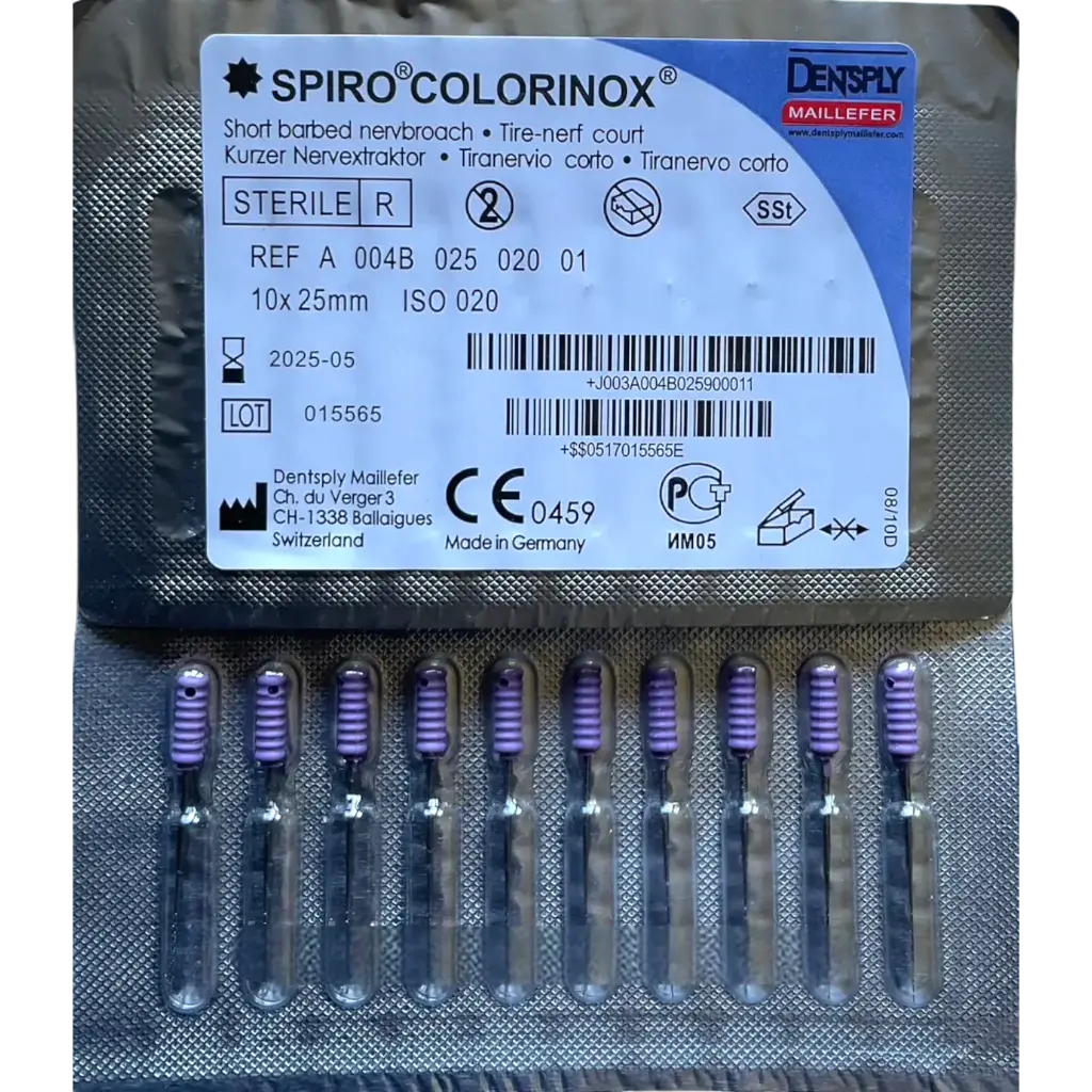 Dentsply Spiro Colcrinox Barbed Broaches Stainless Steel 25mm 10s/Pkt